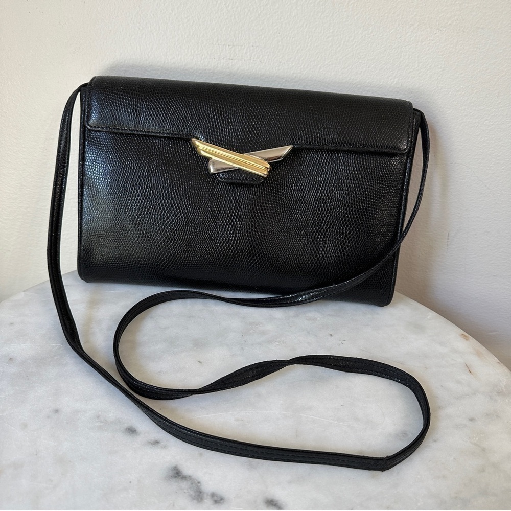 Vintage RODO Italy Textured Leather Black Crossbody Bag Clutch Purse